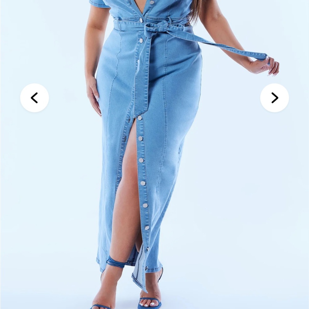 Fashion Nova Light Blue Denim Maxi Dress